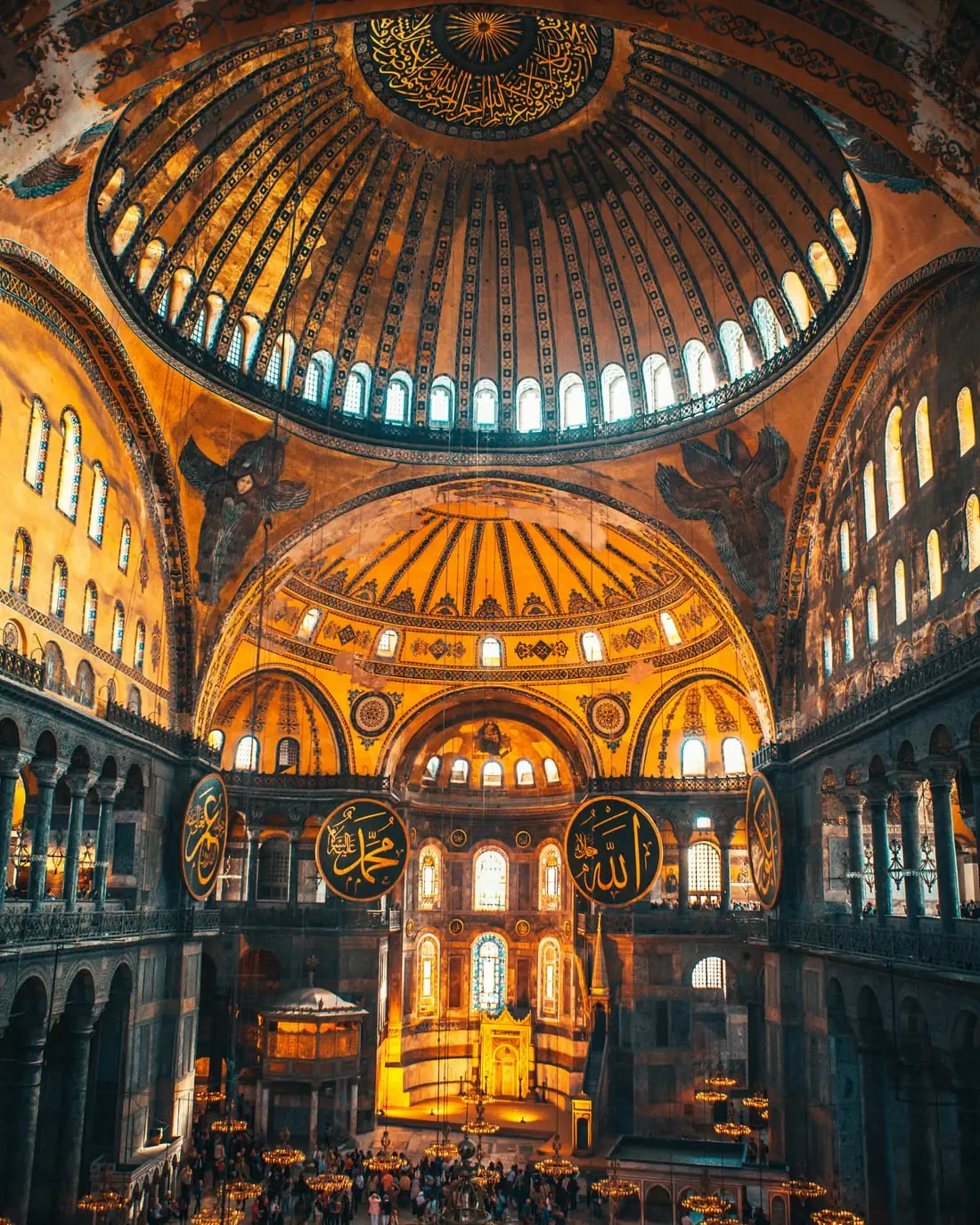 The gilded dome and interior of Hagia Sophia in Istanbul